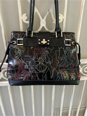 Black Glossy Multicolor Stitch Tote Bag